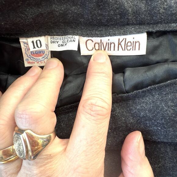 Vtg Calvin Klein Gray 100% Wool Pleated Midi Skirt Made USA Waist Approx 26" - Picture 5 of 6
